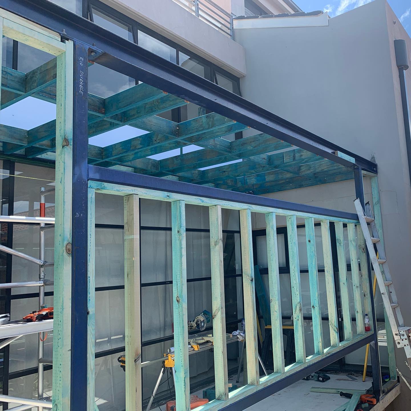 Structural steel and timber framing on a building project